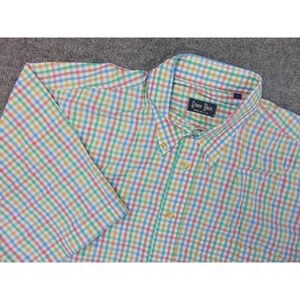 Gitman Bros Shirt Mens Large Short Sleeve Button Down Multicolor Check Made USA